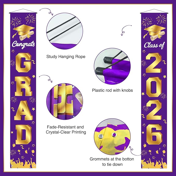 Graduation Decorations 2026 Porch Banner, Congrats Grad Class of 2026 Banner - Image 3