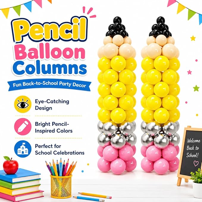 163Pcs Back to School Pencil Balloons | 12Inch Pencil Colorful Balloon DIY Arch - Image 3