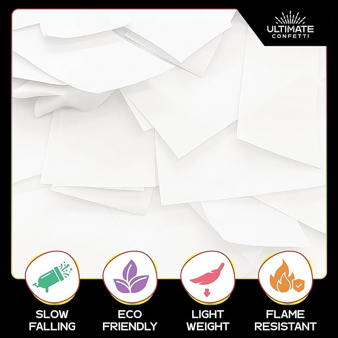Ultimate Confetti, White Biodegradable Confetti - Rectangular Fluttering Tissue Paper Confetii for Cannon and Launcher use – Best for Mother’s Day, Wedding, Parties and Live Events - 1 lb, 16 oz