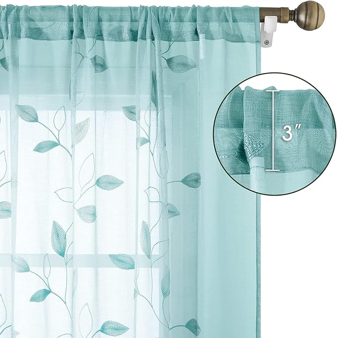 HOMEIDEAS Turquoise Aqua Sheer Curtains 52 X 96 Inches Length 2 Panels - Image 5