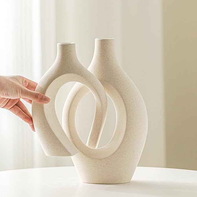 Lvases Snuggle Hollow Ceramic Vase Set of 2, Boho Style Nordic Modern Vase | - Image 4