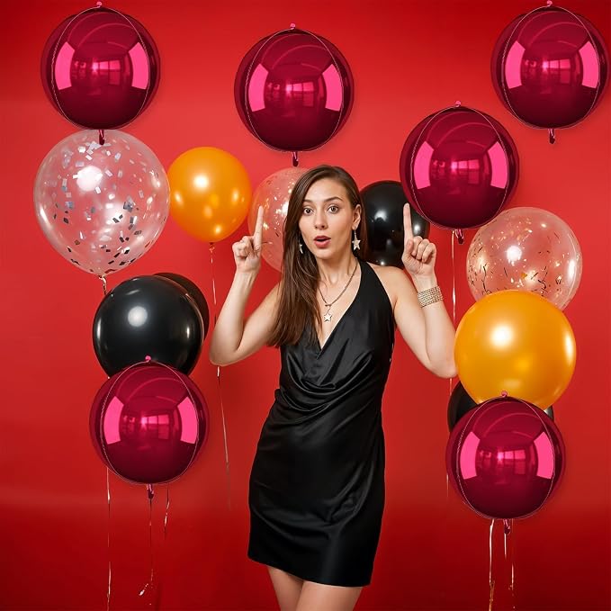 6Pcs Burgundy Round Foil Balloons, Giant 4D Round Ball Balloon, 22 Inch - Image 5