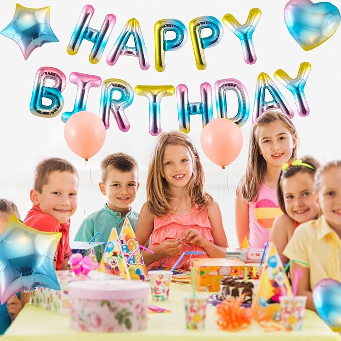 CANREVEL Happy Birthday Banner + 12Pcs Star & Heart Balloons, Gradient | 13pcs - Image 7