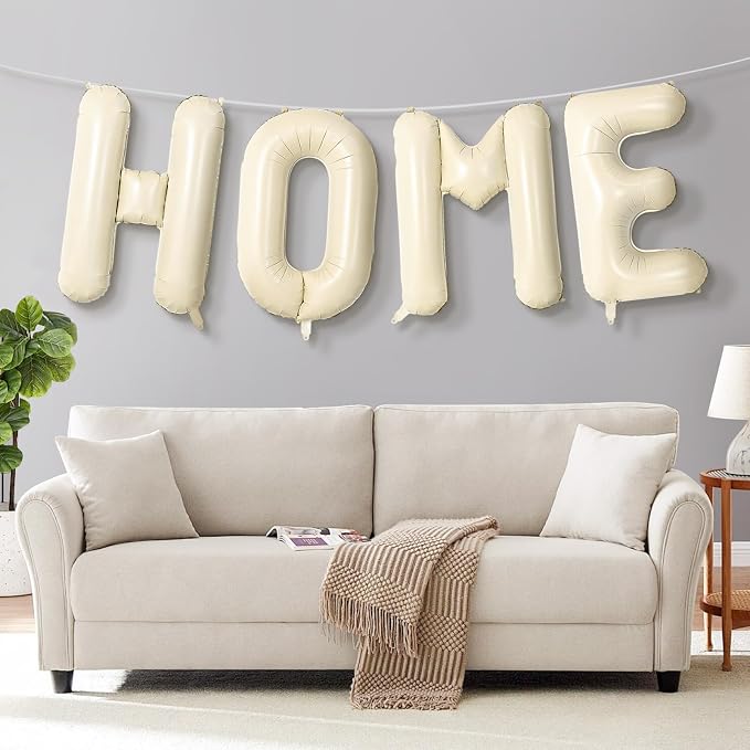 Cream HOME Balloons, 40 Inch HOME Letter Balloons Beige Home Balloon Banner - Image 5