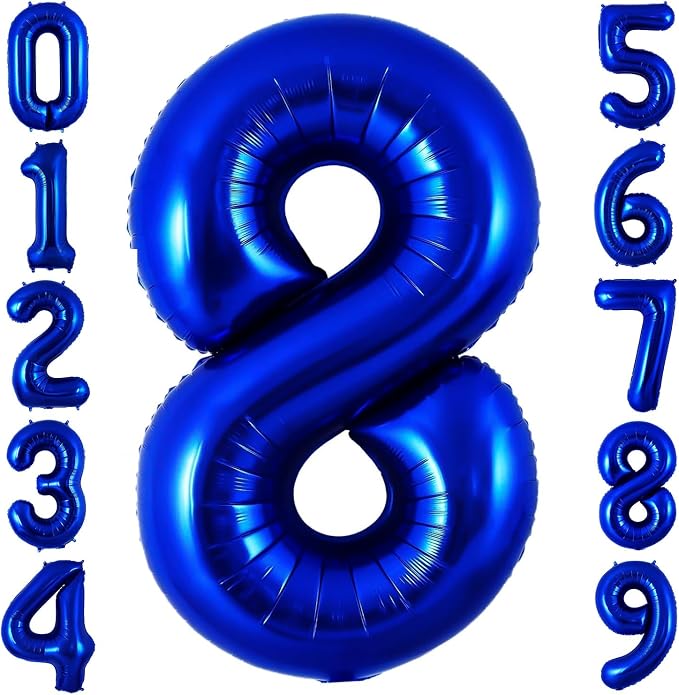 Navy Blue 8 Balloon Number, 40 Inch Number 8 Balloon Big Dark Blue 8 Foil Mylar by BBPOOL
