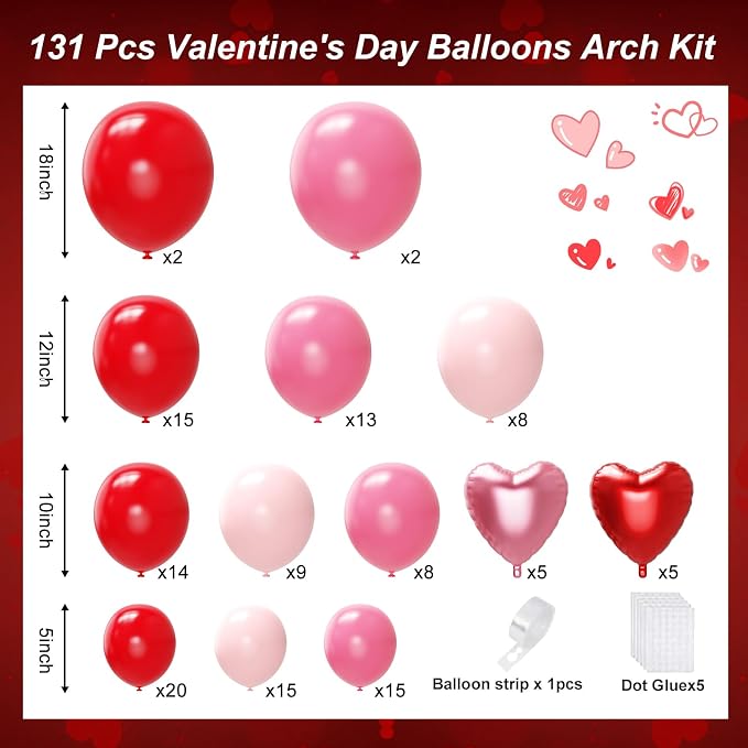 Red and Pink Valentine's Day Balloons Arch Kit Garland - Image 2