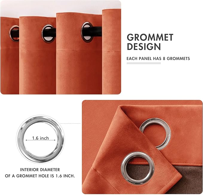 MIULEE Fall Burnt Orange Velvet Curtains 52 x 108 Inch Length Set of 2 | - Image 2