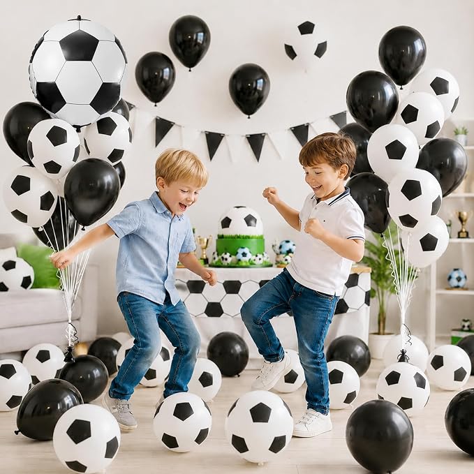 Soccer Balloons, 12 Inch Black White Latex Balloons - Image 7