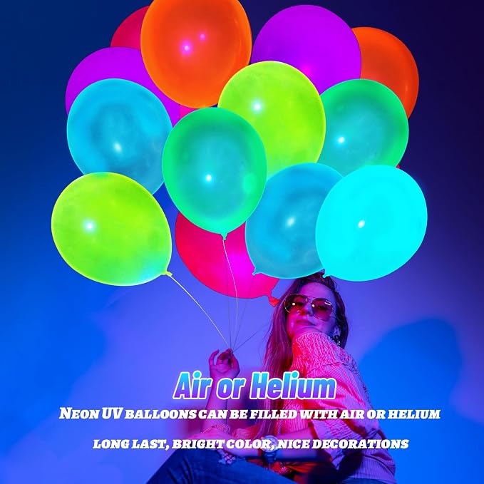 150 Pcs UV Neon Balloons, 7 Colors Blacklight Reactive Fluorescent Balloons - Image 4