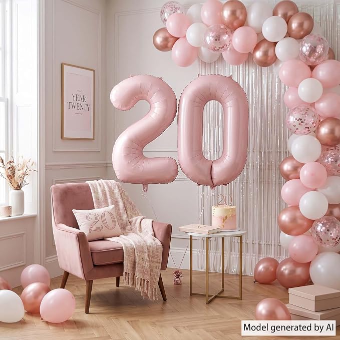 Blush Pink Number 20 Balloon 40 Inch, Foil Digits Festive Party Supplies | Chic - Image 3