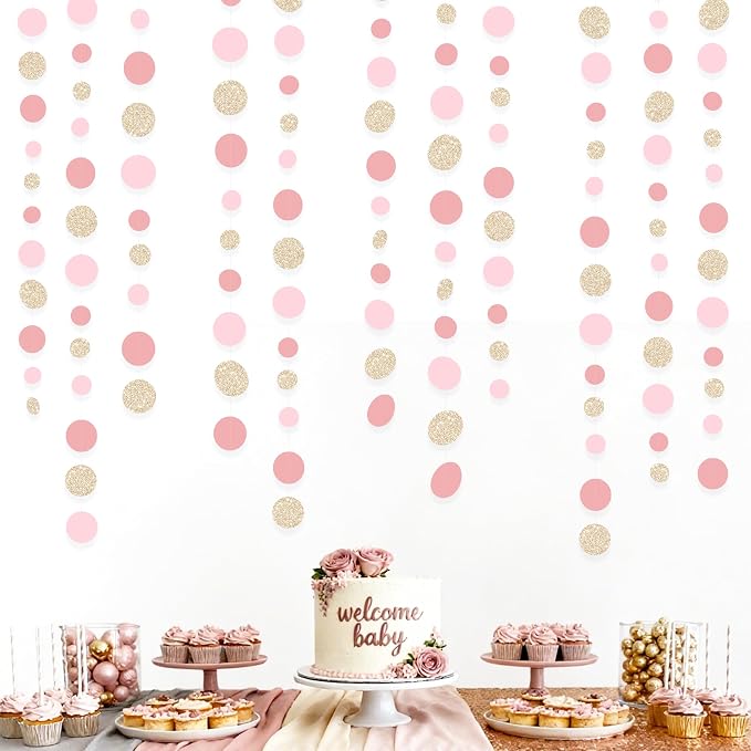 Champagne Gold Rose Pink Polka Dot Garland Champagne Dusty Pink Circle Dot - Image 5