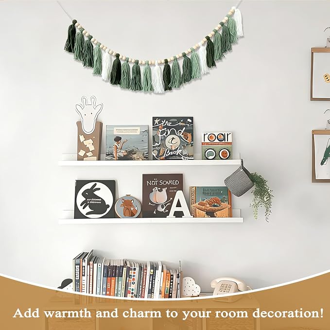 Green Classroom Decor Tassel Garland, Boho Wall Decor - Image 3
