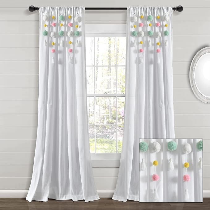 Lush Decor Boho Pom Pom Tassel Linen Textured Window Curtain Panel, Single 52" - Image 10