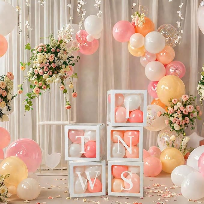 Thyle 5 Pcs White Twins Balloons Boxes Clear Balloon Boxes 10 Pcs Letters - Image 4