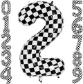 Checkered Number 2 Balloon 40 Inch, Large Foil Black and White Number Balloons by AIQINHU