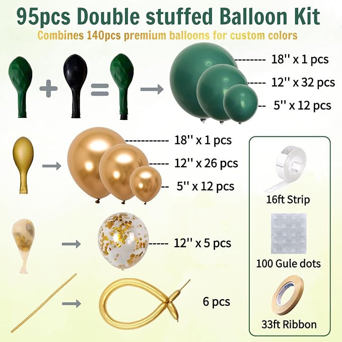 Green and Gold Balloon Arch Kit - Image 3