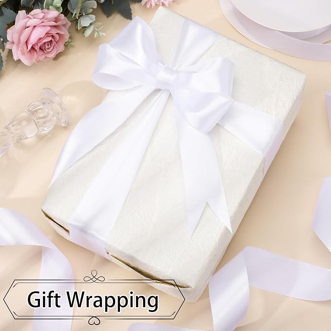 woric White Satin Ribbon 1 1/2 Inch 60 Yards Gift Ribbon | Single-sided - Image 3