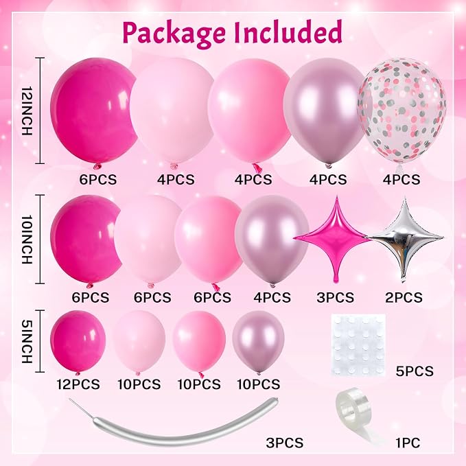 Hot Pink Balloons Garland Arch Kit, Metallic Chrome Magenta Balloon Happy - Image 3