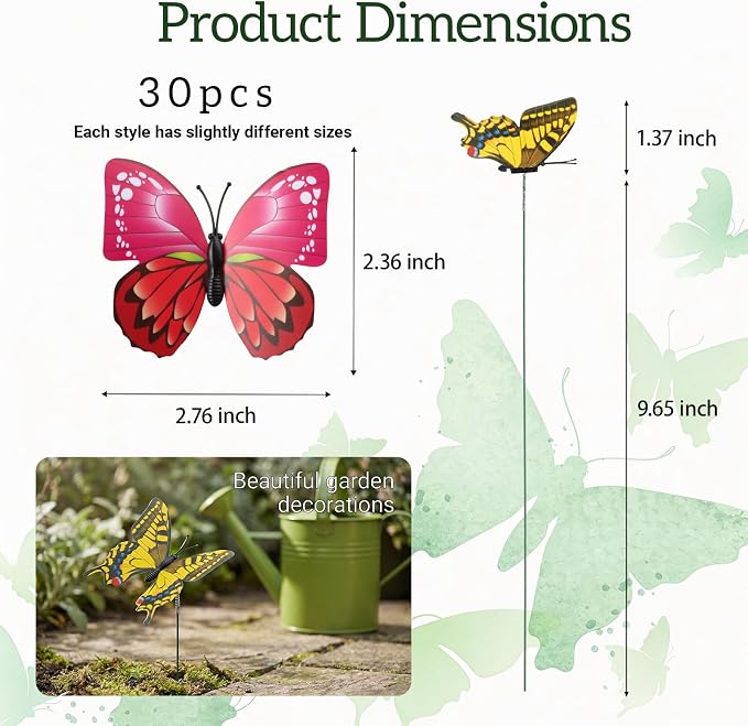 30PCS Butterfly Decor Outdoor Butterfly Garden Stakes - Image 2
