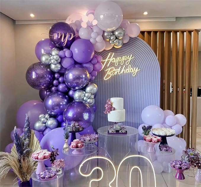 MEBAY Grey Violet Maca Purple Silver Balloons Garland Arch Kit - Image 4