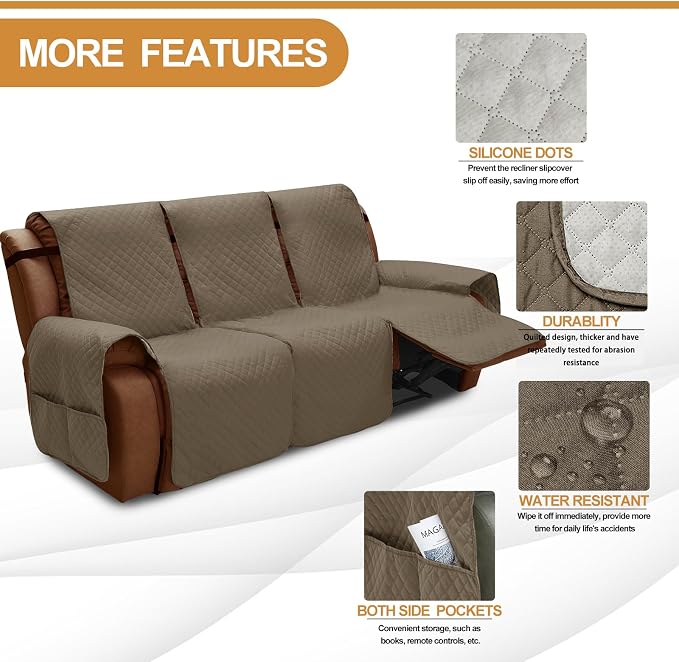 XINEAGE Water Resistant Recliner Cover, 3 seat Recliner Sofa Covers - Image 4