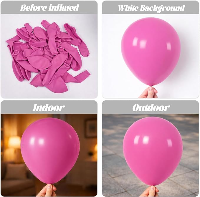 Voircoloria 130pcs Retro Hot Pink Balloons Arch Kit, 18 12 10 5 Inch | - Image 3