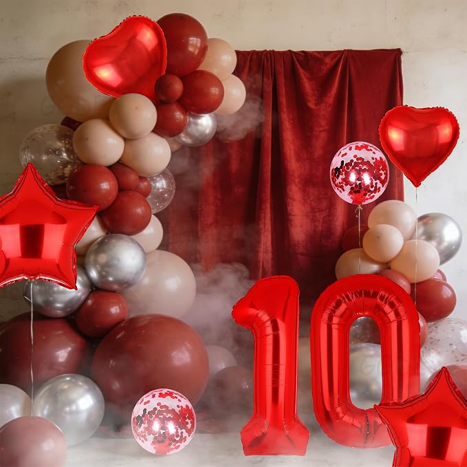 40 Inch Red Number Balloons 10 Mylar Foil 10th Birthday Party Decor 10 Pcs | - Image 5