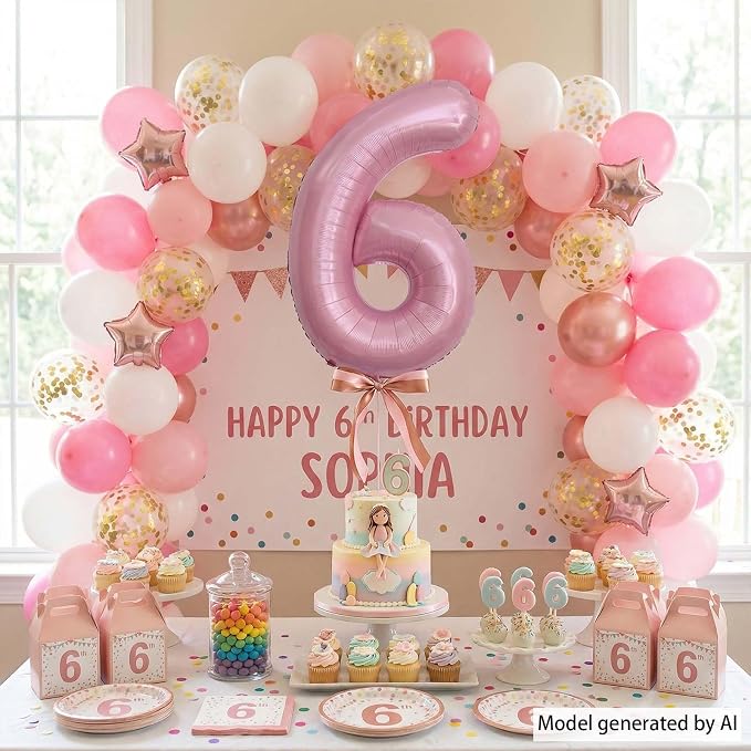 Pearlescent Pink Number6 Balloon 40Inch, Shiny Foil - Image 3