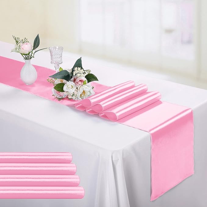 5-Pack Satin Table Runner Pink 12 x 108 inches Long, Table Runners by Hahuho