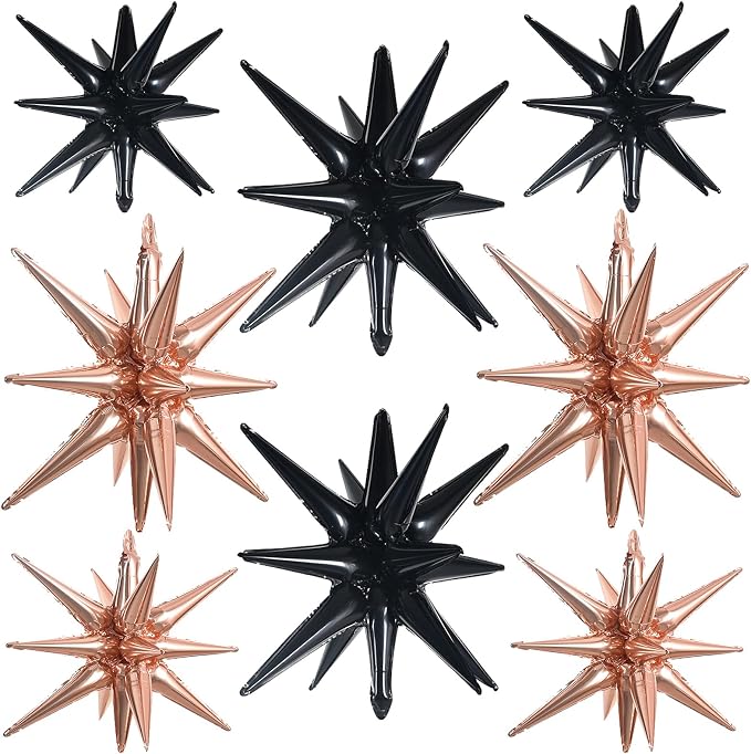 TONIFUL 8 Pcs Explosion Star Foil Balloons Black Rose Gold Party Decoration | by TONIFUL