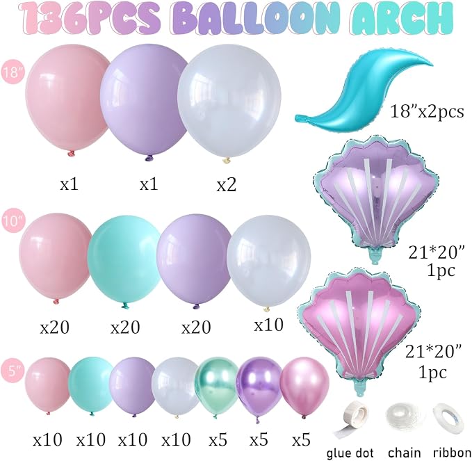 Mermaid Balloon Garland Arch Kit, Under The Sea Ocean Party Decorations | - Image 2