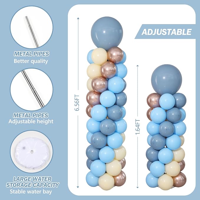 Dusty Blue Balloon Column Stand Kit 2 Sets Blue Balloons Tower | 102Pcs Fog - Image 5