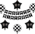 Black White Race Car Theme Party Decorations Set Checkered Happy Birthday by BIEUFBJI