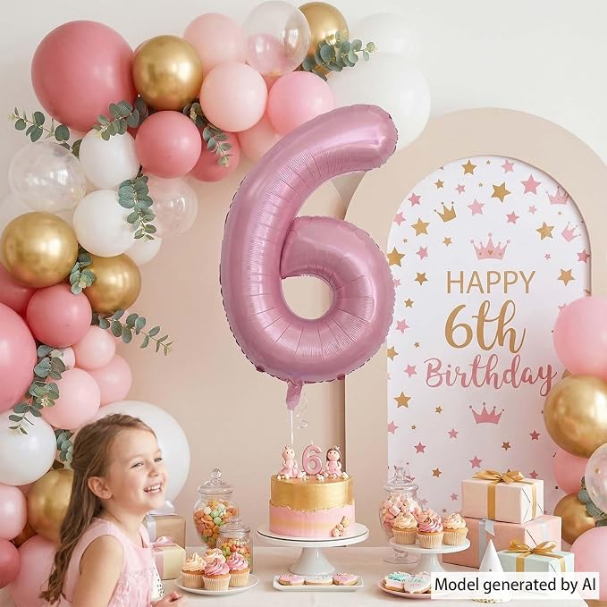 Pearlescent Pink Number6 Balloon 40Inch, Shiny Foil - Image 7