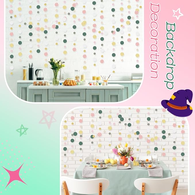Outus 5 Pieces Colorful Circle Garland Banner Hanging Paper Dot Decorations - Image 7