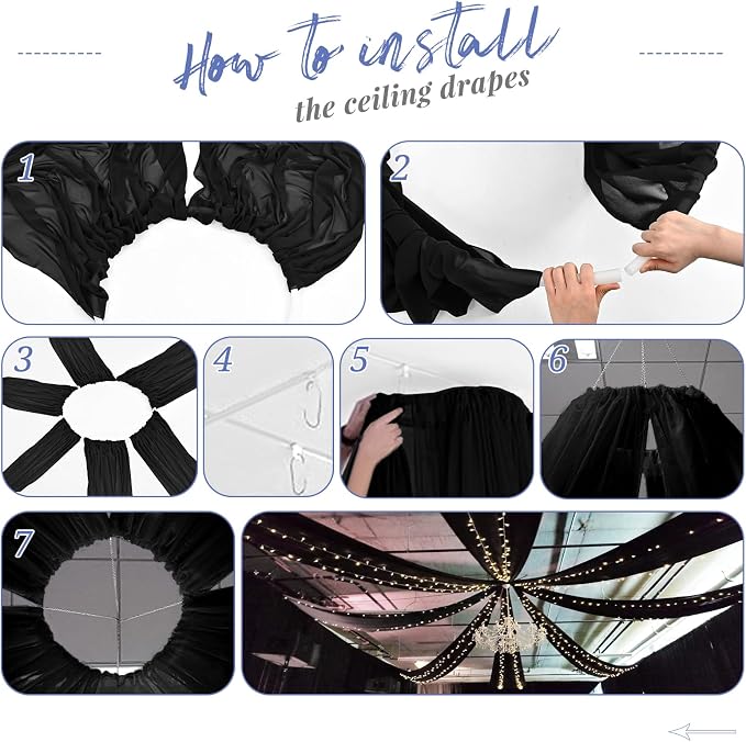 6 Panels Black Ceiling Drapes for Wedding Ceiling Drapes 5ftx10ft Wedding Arch - Image 7