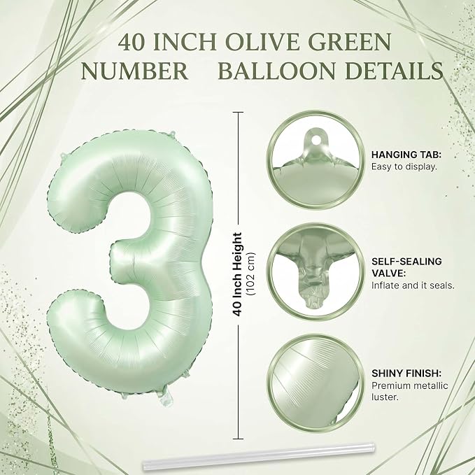 Olive Green Number 3 Balloon 40 Inch, Backdrop Sign - Image 4