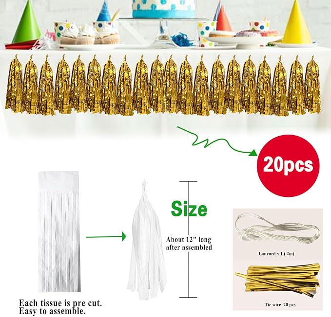 Gold Tassel Garland 20 Pcs, Tissue Paper Tassels Garland Banner - Image 2