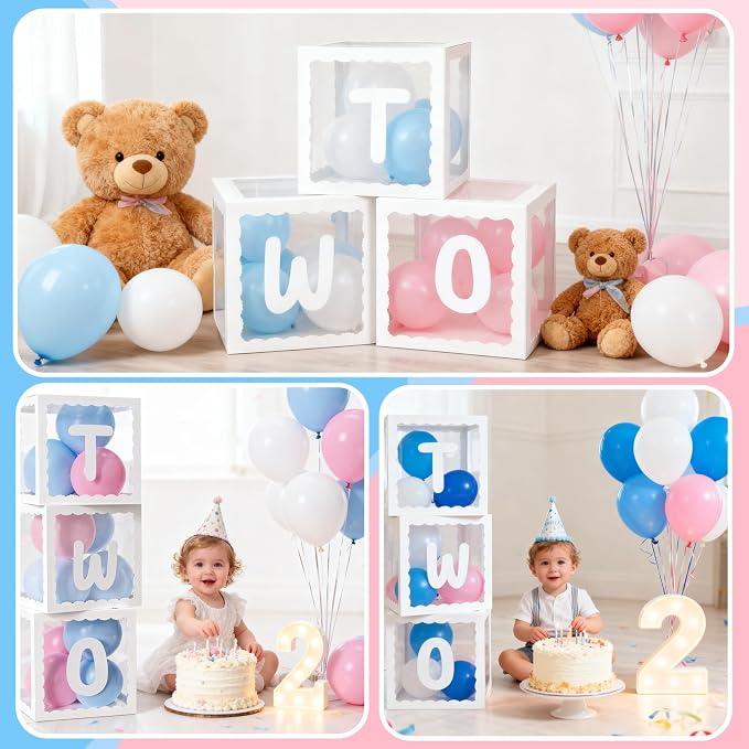 Two Birthday Decorations For Boy Girl, Baby Clear Blocks Party Decor - Image 6