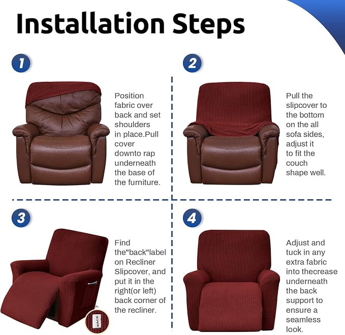 Recliner Chair Covers, 1-Piece Lazy Boy Recliner Covers, Dark Red | Washable - Image 5