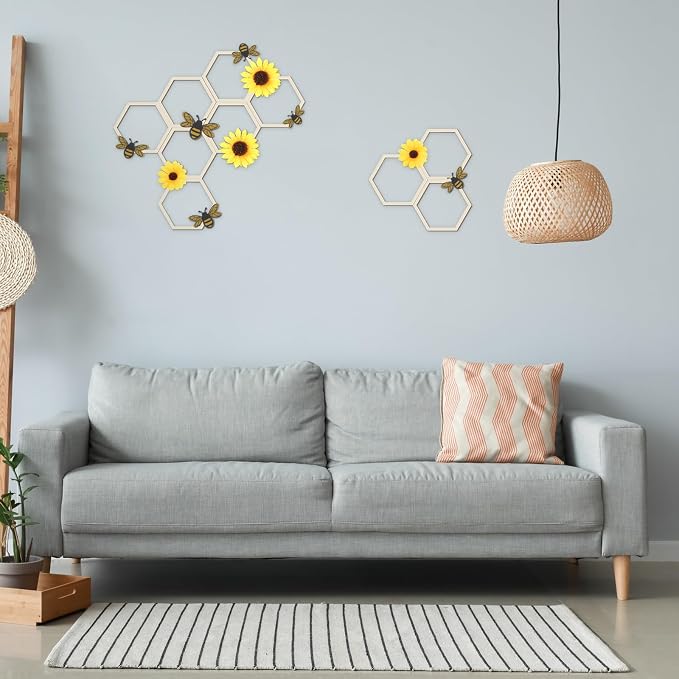 Yousoontic 26 Pcs Honeycomb Decorations Include 7.9'' Wooden Hexagon 3D Bee - Image 4