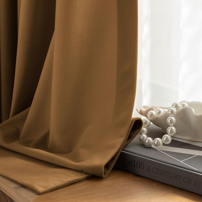 Beauoop Brown Velvet Curtains for Bedroom Living Room 52x96 2 Panels | Soft - Image 5