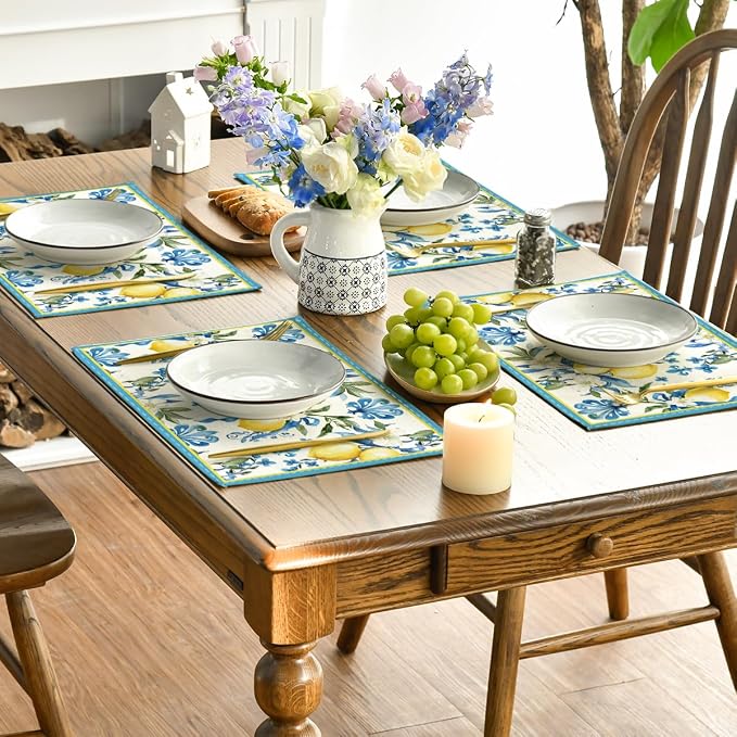 Artoid Mode Blue Lemon Iris Summer Placemats Set of 4, 12x18 Inch Seasonal - Image 5
