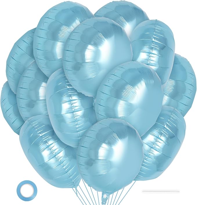 20 Pcs Light Blue Round Shaped Balloons, 18 Inch Round Foil Balloon, Giant by YOTHORN