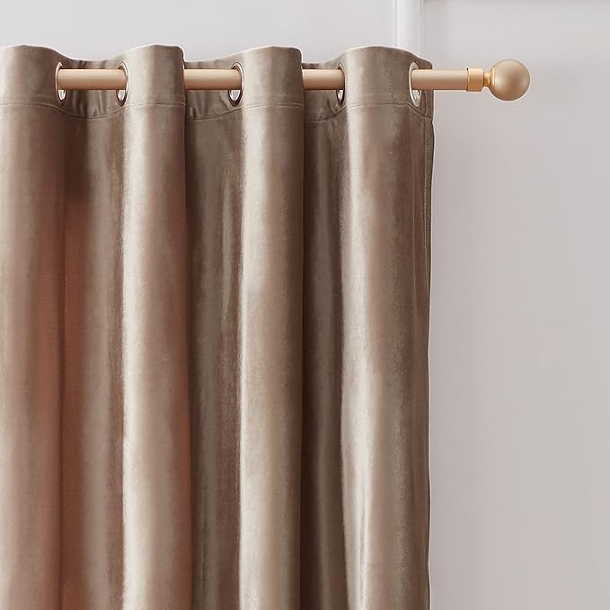BULBUL Taupe Velvet Blackout Curtains 108 inch Long - Image 2