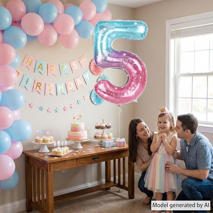40 Inch Pink Blue Number 5 Balloon, Large Gradient Pink Blue Mylar Foil Number - Image 3