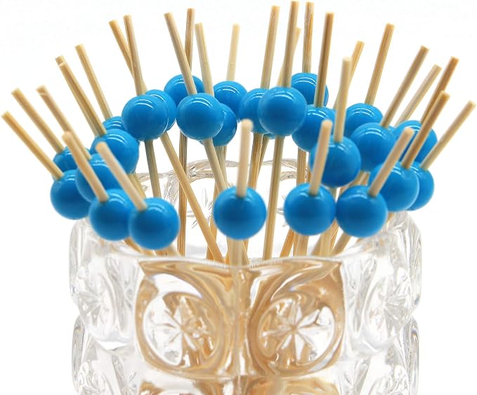 Minisland Sky Blue Pearl Bamboo Cocktail Picks, Fancy Appetizer Toothpicks | - Image 3