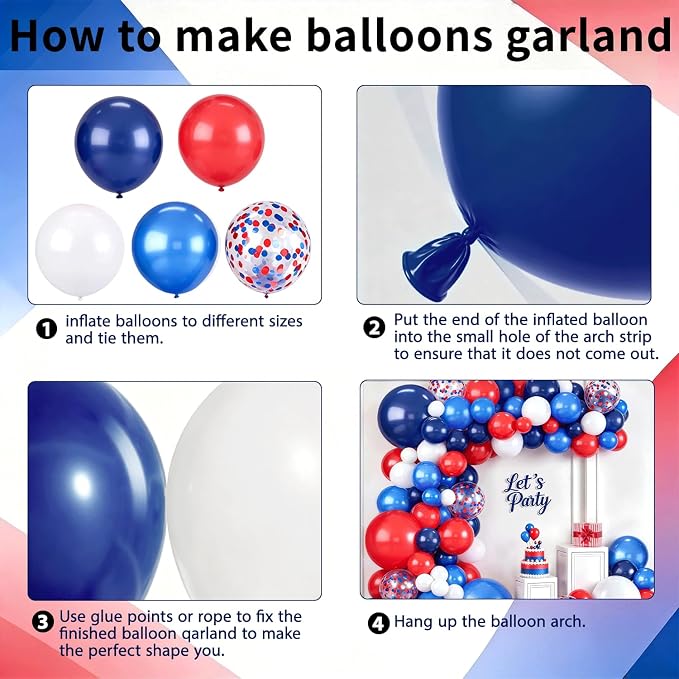 Red Blue White Balloon Arch Kit, Patriotic Decor | Navy Pearl Dark Blue - Image 3