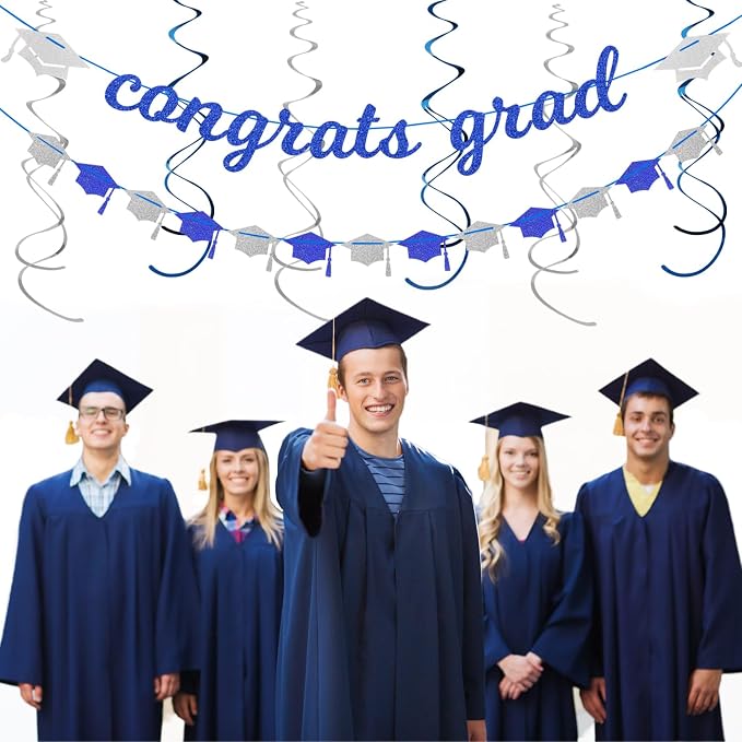 Navy-blue Silver Party-Decorations Graduation Banner-Streamers - Image 7