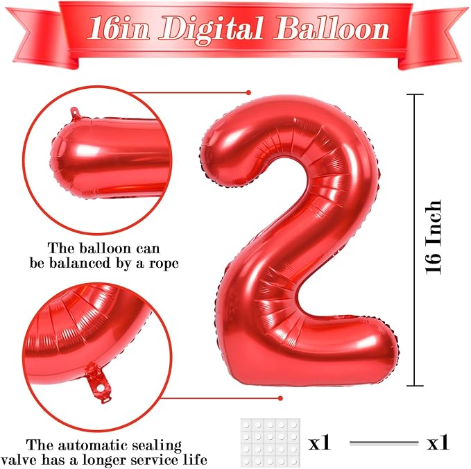 TONIFUL Number Balloon 16 Inch 10 Pcs Red 0-9 Birthday Number Balloons | Small - Image 2